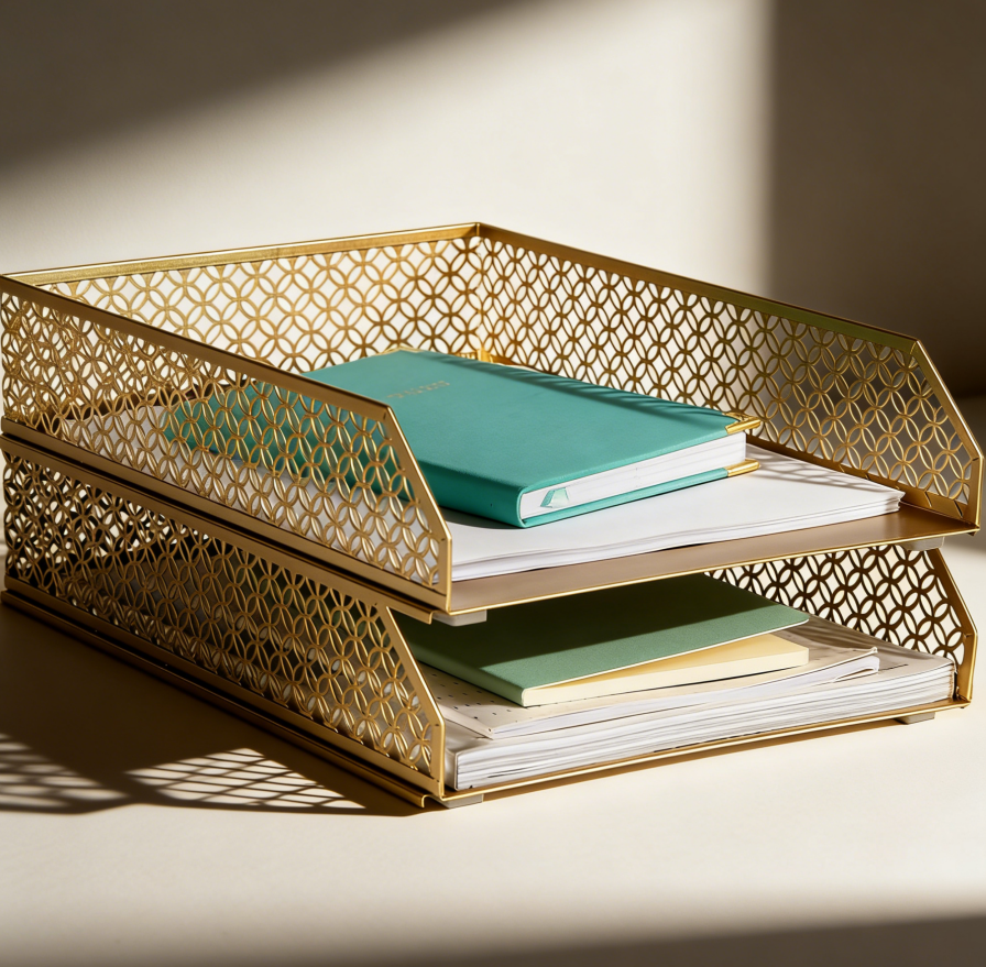 10.1 Gold Metal Stackable Paper Tray Set - Image 1