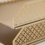 Gold Metal Stackable Paper Tray Set - Image 2