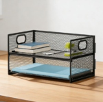 Black Mesh 2-Tier Paper Organizer with Handle