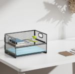 Black Mesh 2-Tier Paper Organizer with Handle - Image 2