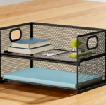 Black Mesh 2-Tier Paper Organizer with Handle - Image 3