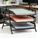 Black Metal Mesh 3-Tier Paper Tray
