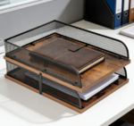 Black Wood & Metal Letter Tray Set