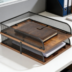 Black Wood & Metal Letter Tray Set