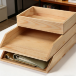 Light Brown 3-Tier Wooden Letter Tray