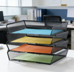 Black Mesh 4-Tier Stackable File Trays