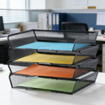 Black Mesh 4-Tier Stackable File Trays