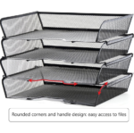 Black Mesh 4-Tier Stackable File Trays - Image 2