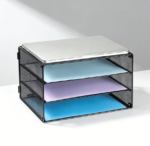 Black Metal Mesh 3-Tier Letter Tray