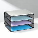 Black Metal Mesh 3-Tier Letter Tray