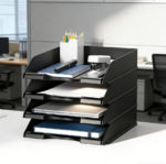 Black 4-Pack Stackable Paper Trays