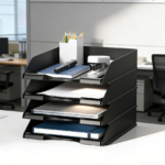 Black 4-Pack Stackable Paper Trays