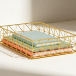 Gold Metal Document Organizer Desktop Tray