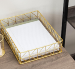 Gold Metal Document Organizer Desktop Tray - Image 2