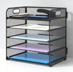 Black Mesh 5-Tray Paper Organizer with Handle