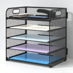 Black Mesh 5-Tray Paper Organizer with Handle
