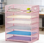 Pink Mesh 6-Tier Paper Organizer with Handle