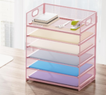 Pink Mesh 6-Tier Paper Organizer with Handle - Image 2
