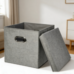Gray Foldable Burlap Storage Bin Set