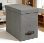 Grey Desktop File Box with Leather Handle