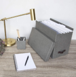 Grey Desktop File Box with Leather Handle - Image 2