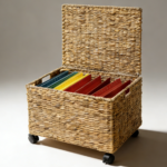 Water Hyacinth Rolling Wicker File Basket