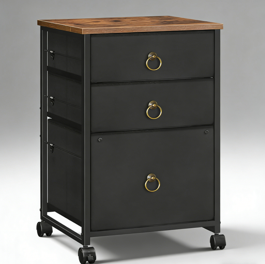 48.1 Rustic Brown 3-Drawer Rolling File Cabinet - Image 1