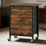 Rustic Brown 5-Drawer Rolling File Cabinet