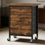 Rustic Brown 5-Drawer Rolling File Cabinet