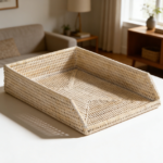 Rattan Stackable Letter Tray White