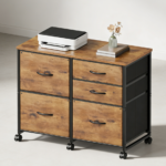 Rustic Brown 5-Drawer Lateral Rolling File Cabinet