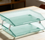 Clear Green Plastic 2-Tier Letter Tray