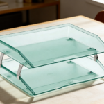 Clear Green Plastic 2-Tier Letter Tray