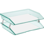 Clear Green Plastic 2-Tier Letter Tray - Image 2